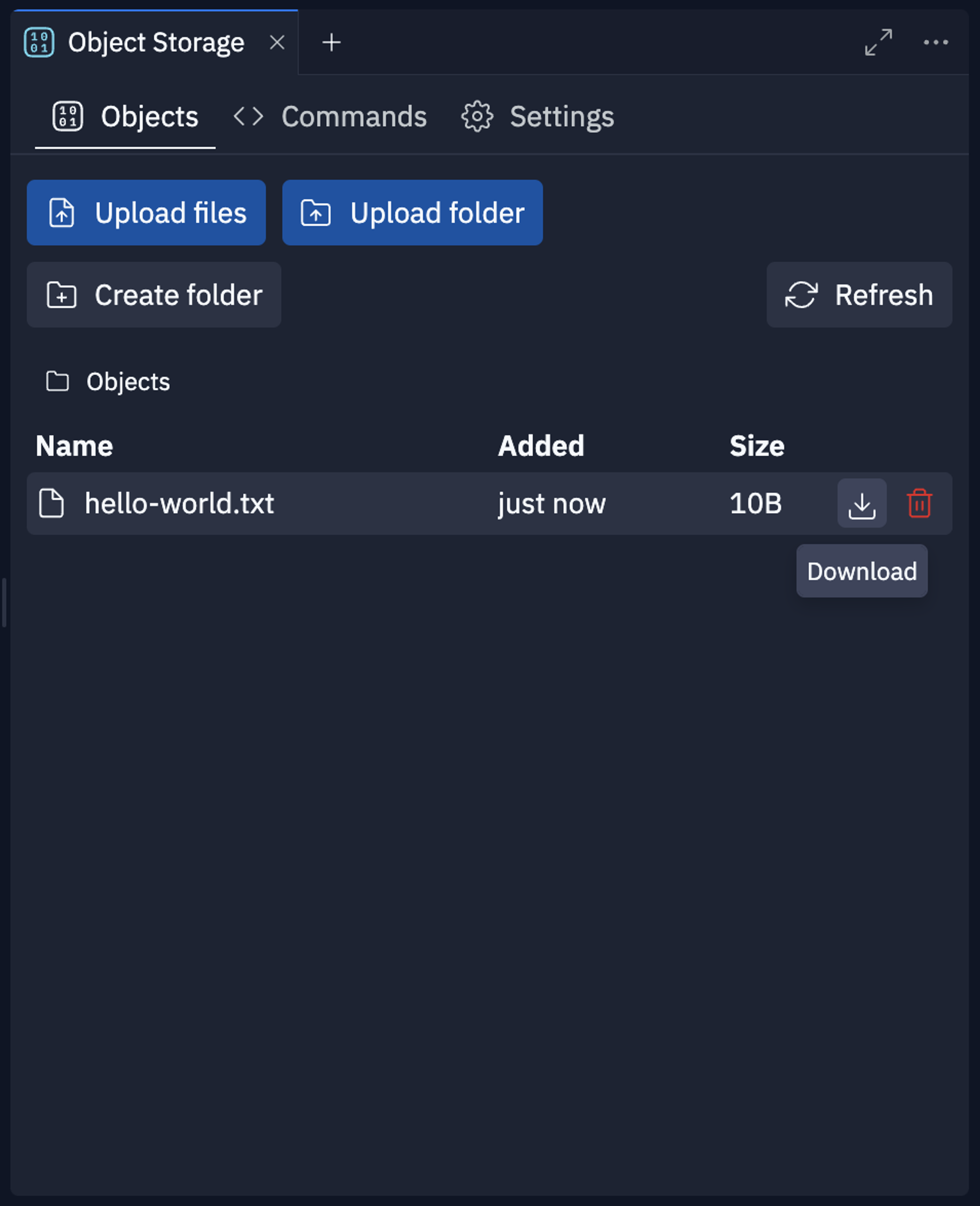 Objects tab