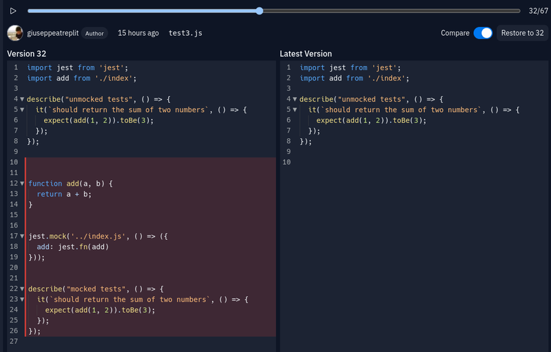 A screenshot of a side-by-side diff-view