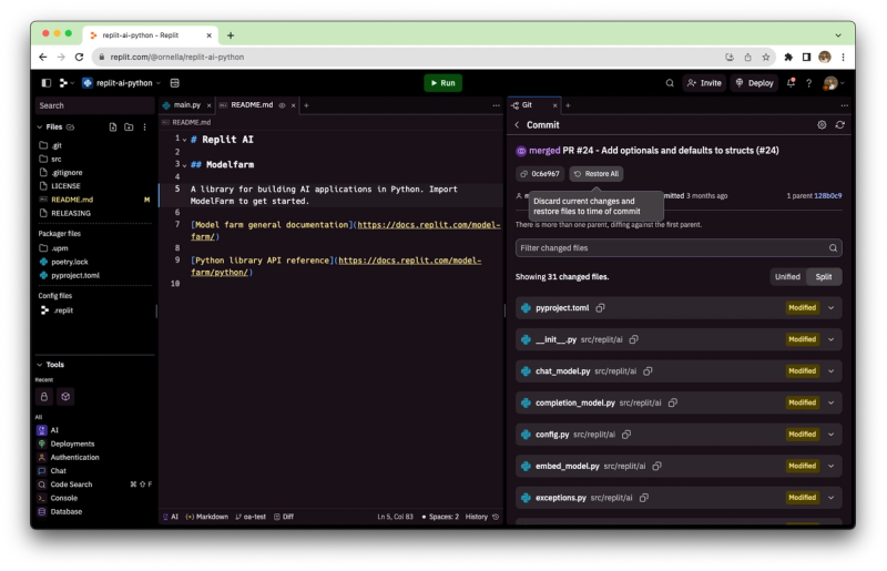 Restore your repo to a specific commit