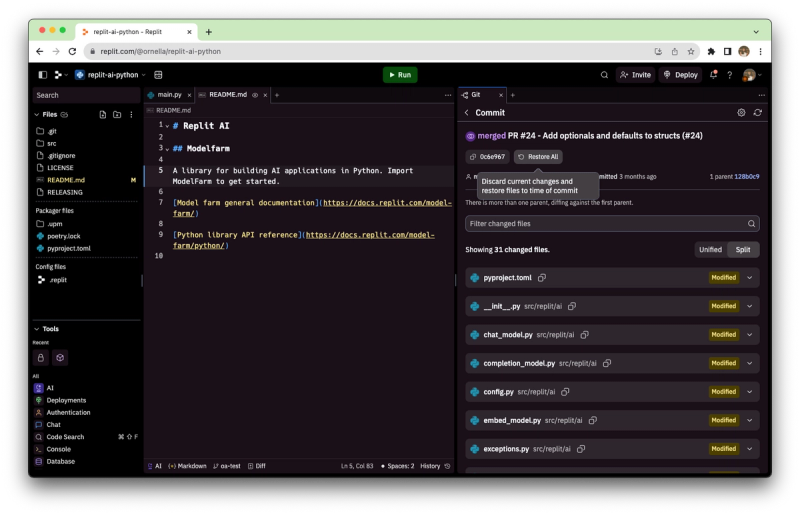 Restore your repo to a specific commit