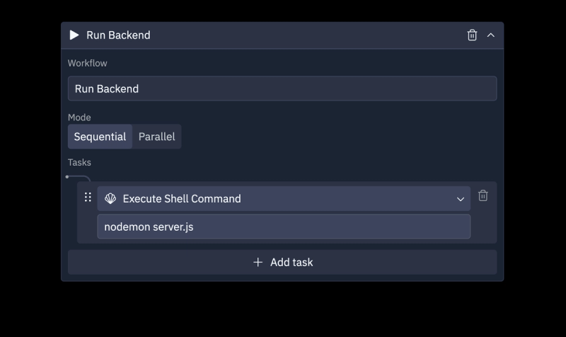workflow named "Run Backend" that runs the express server