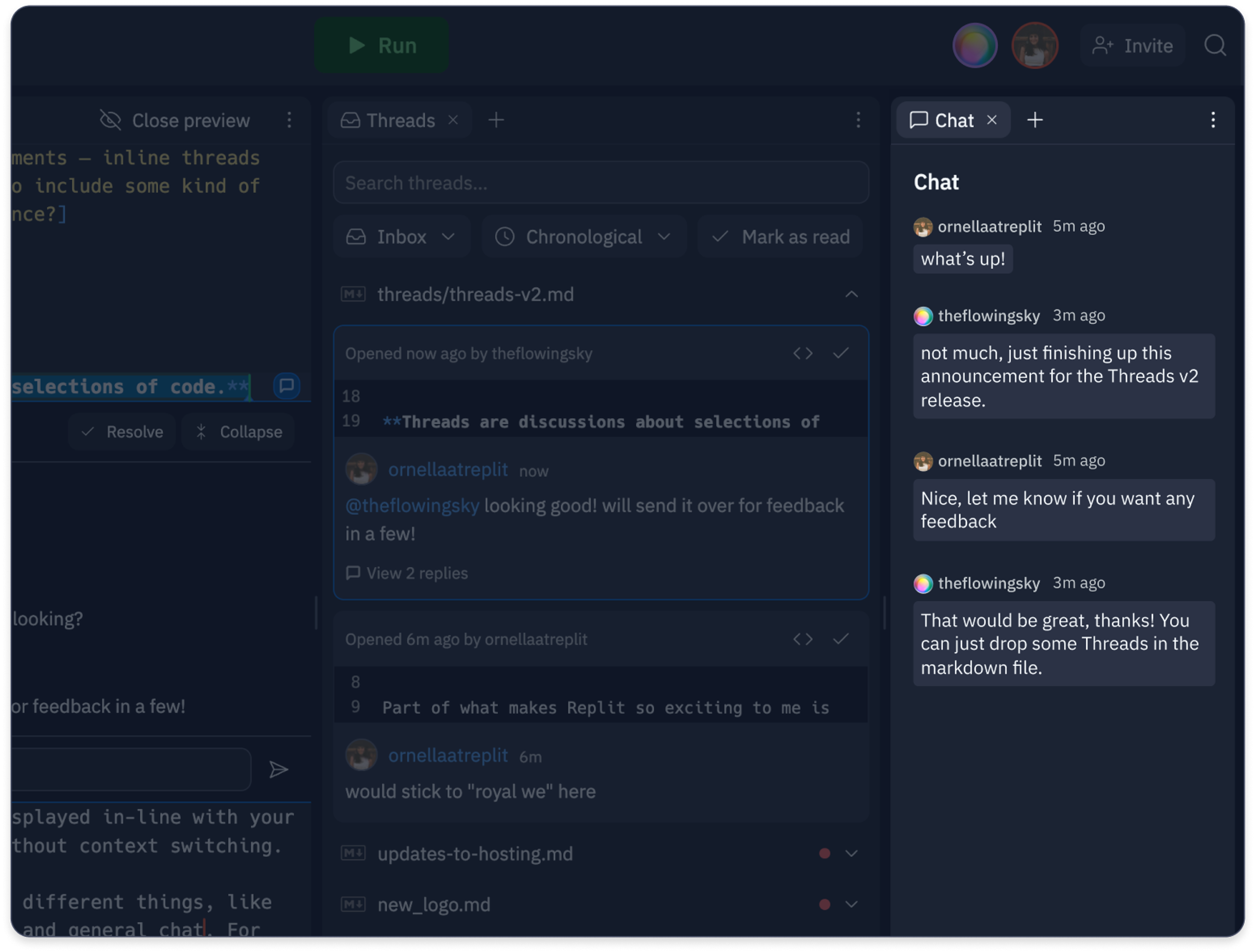 The new Chat tab