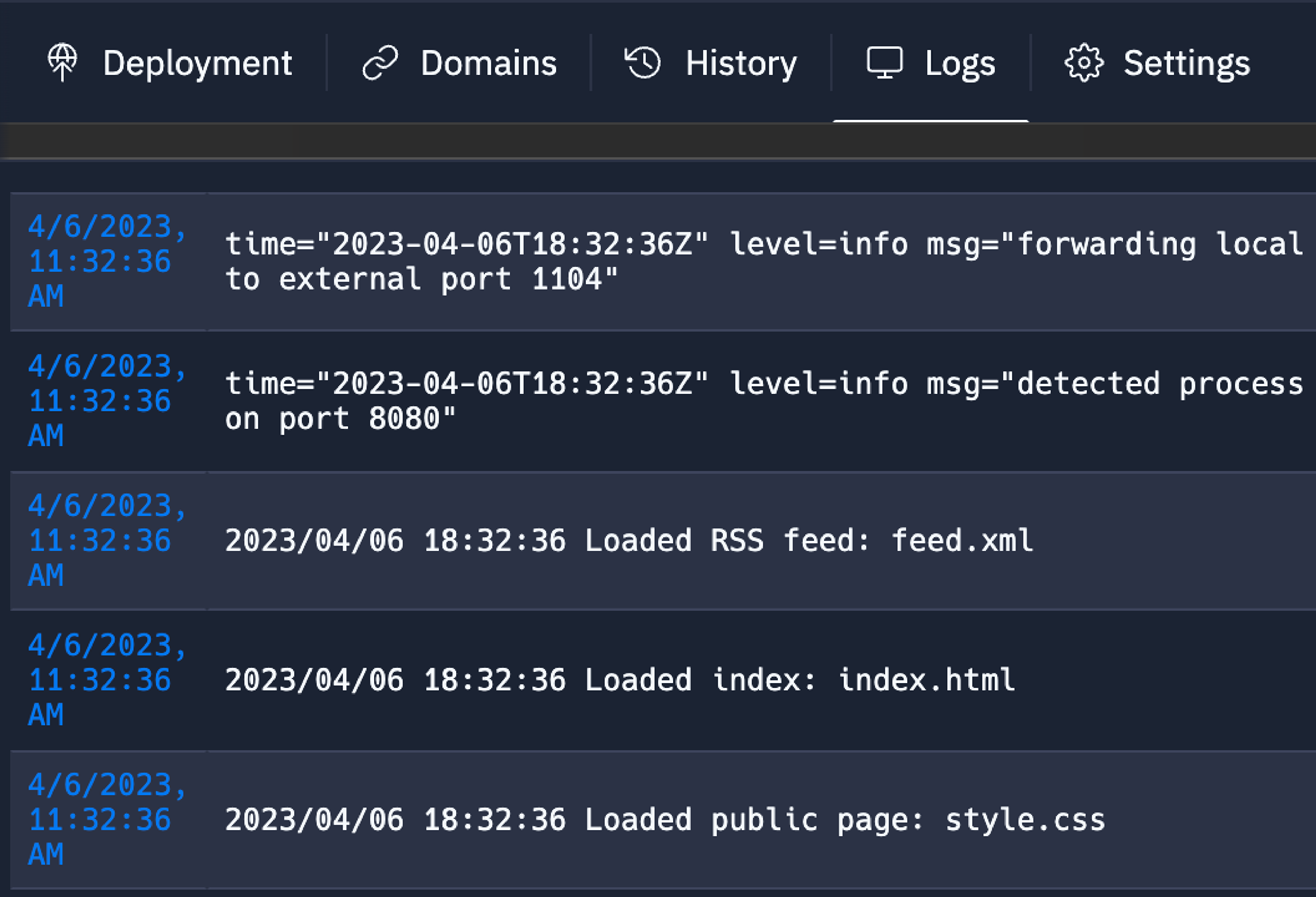 Logs tab