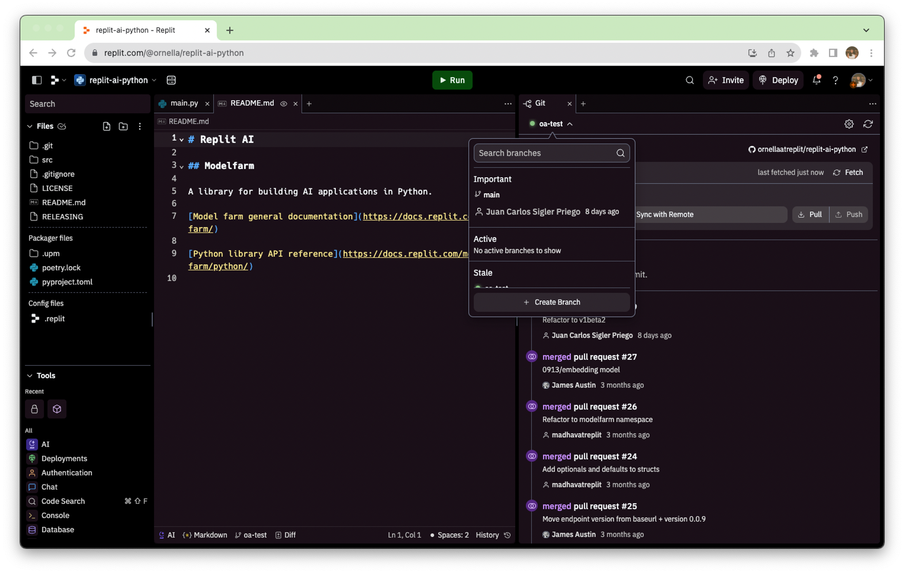 Drop-down branch selector