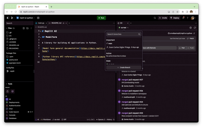 Drop-down branch selector