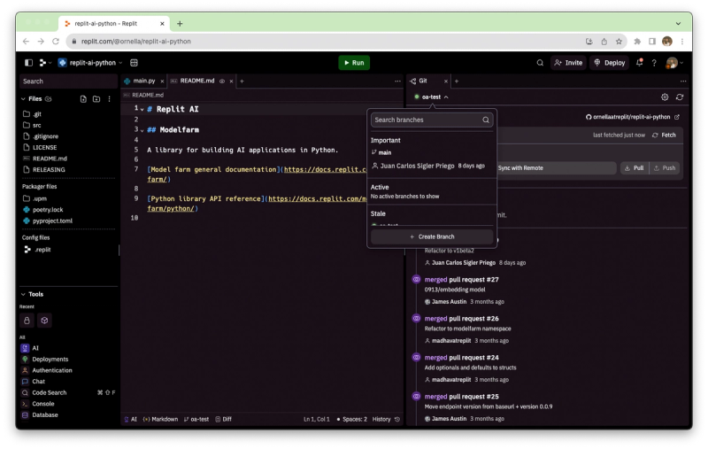 Drop-down branch selector