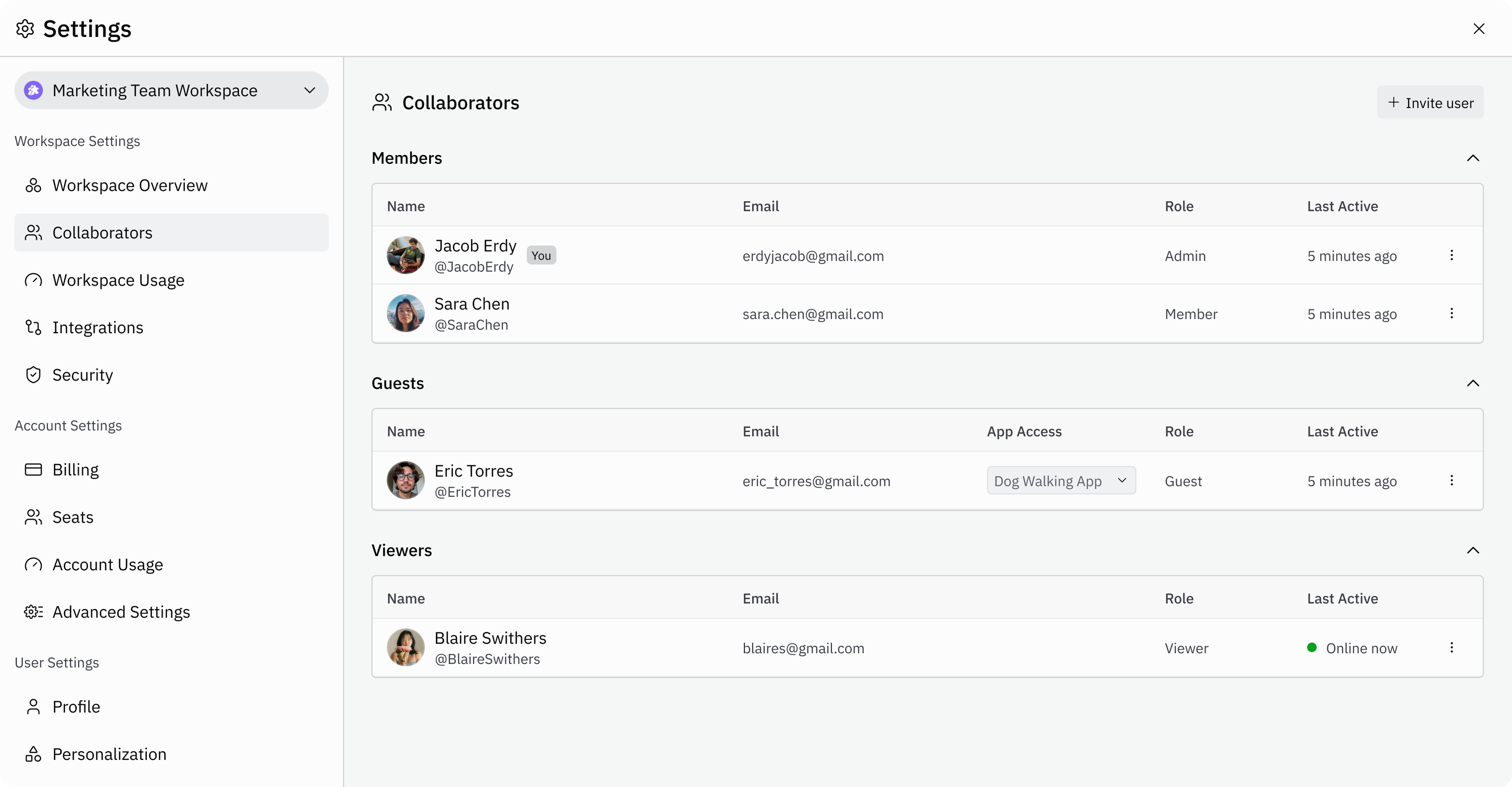 Team workspace settings