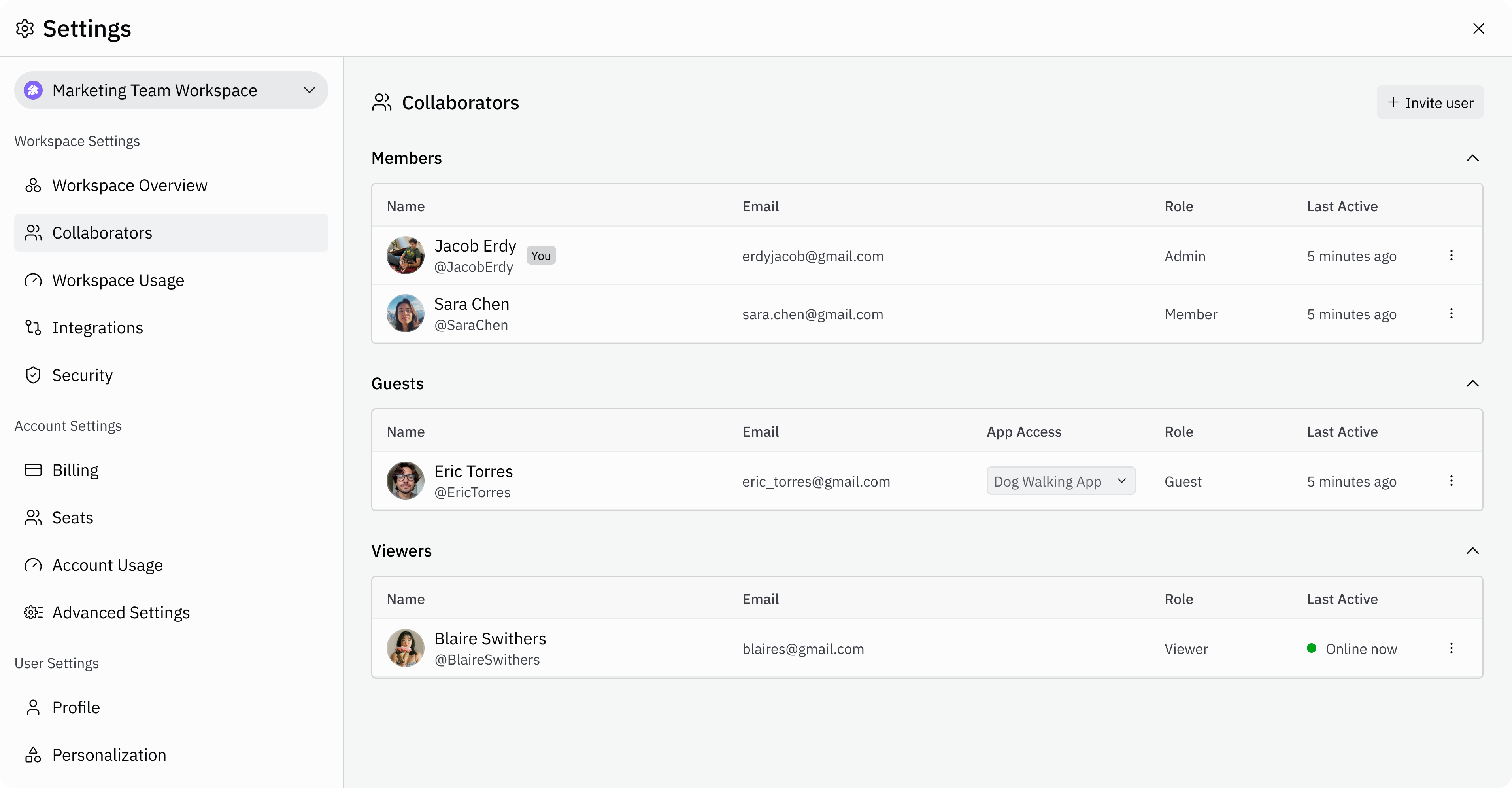 Team workspace settings