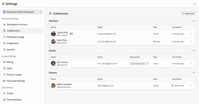 Team workspace settings