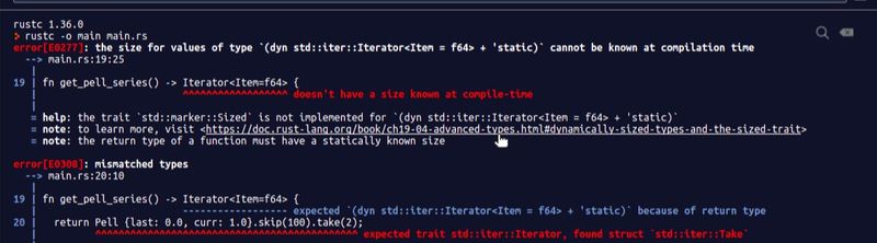 The Rust compiler often prints errors with links to relevant docs