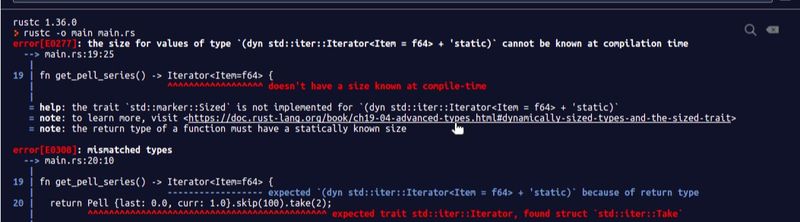 The Rust compiler often prints errors with links to relevant docs
