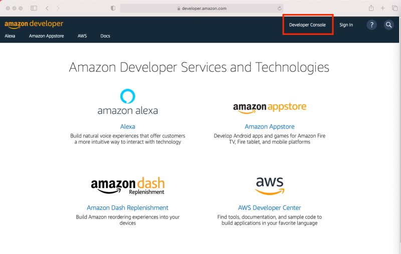amazon developer console