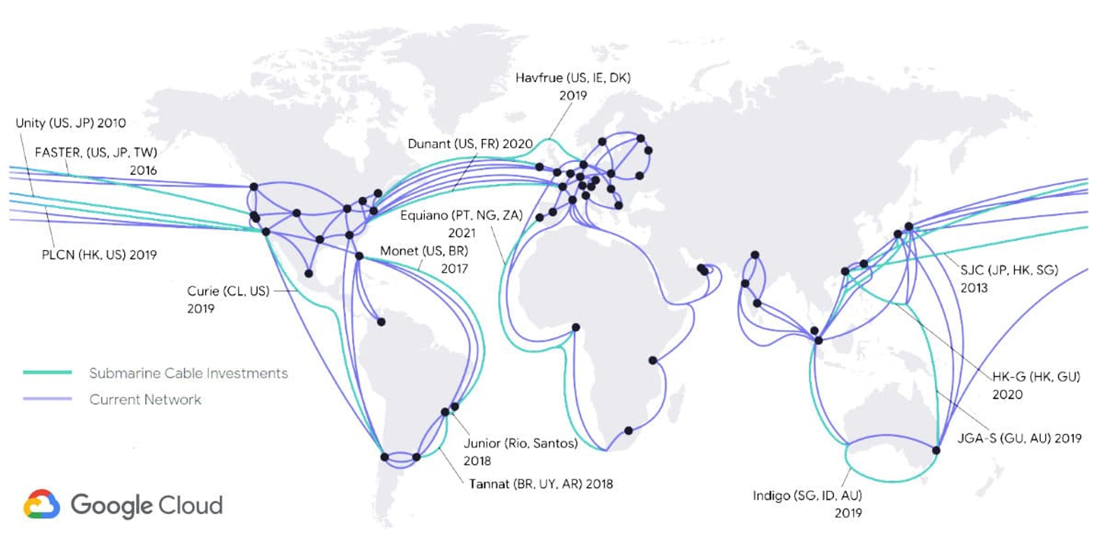 Map of Google's cable routing