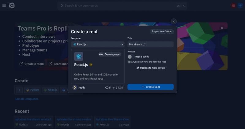 React.js template in Replit