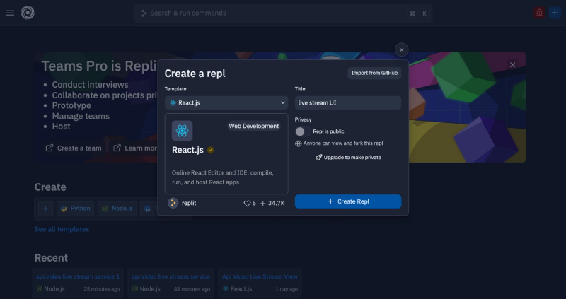 React.js template in Replit