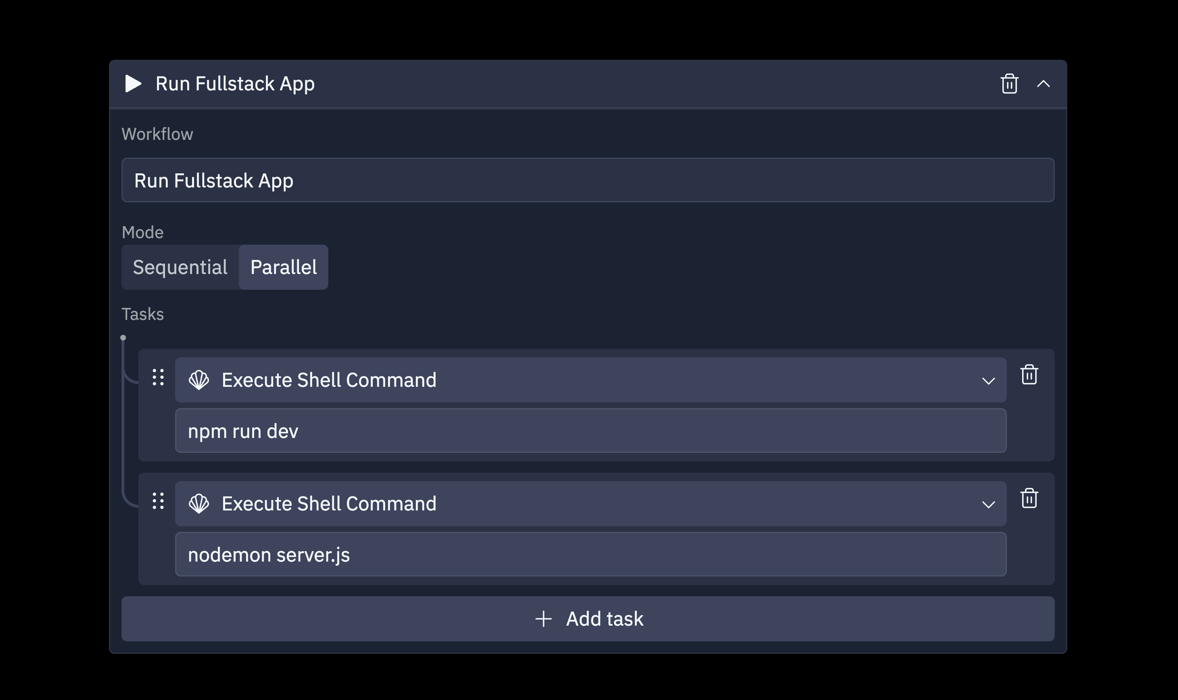 run both frontend and backend workflow example