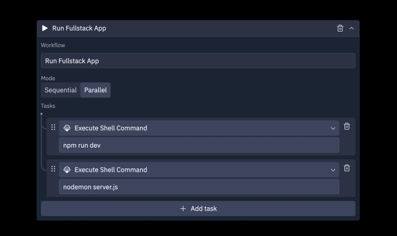 run both frontend and backend workflow example