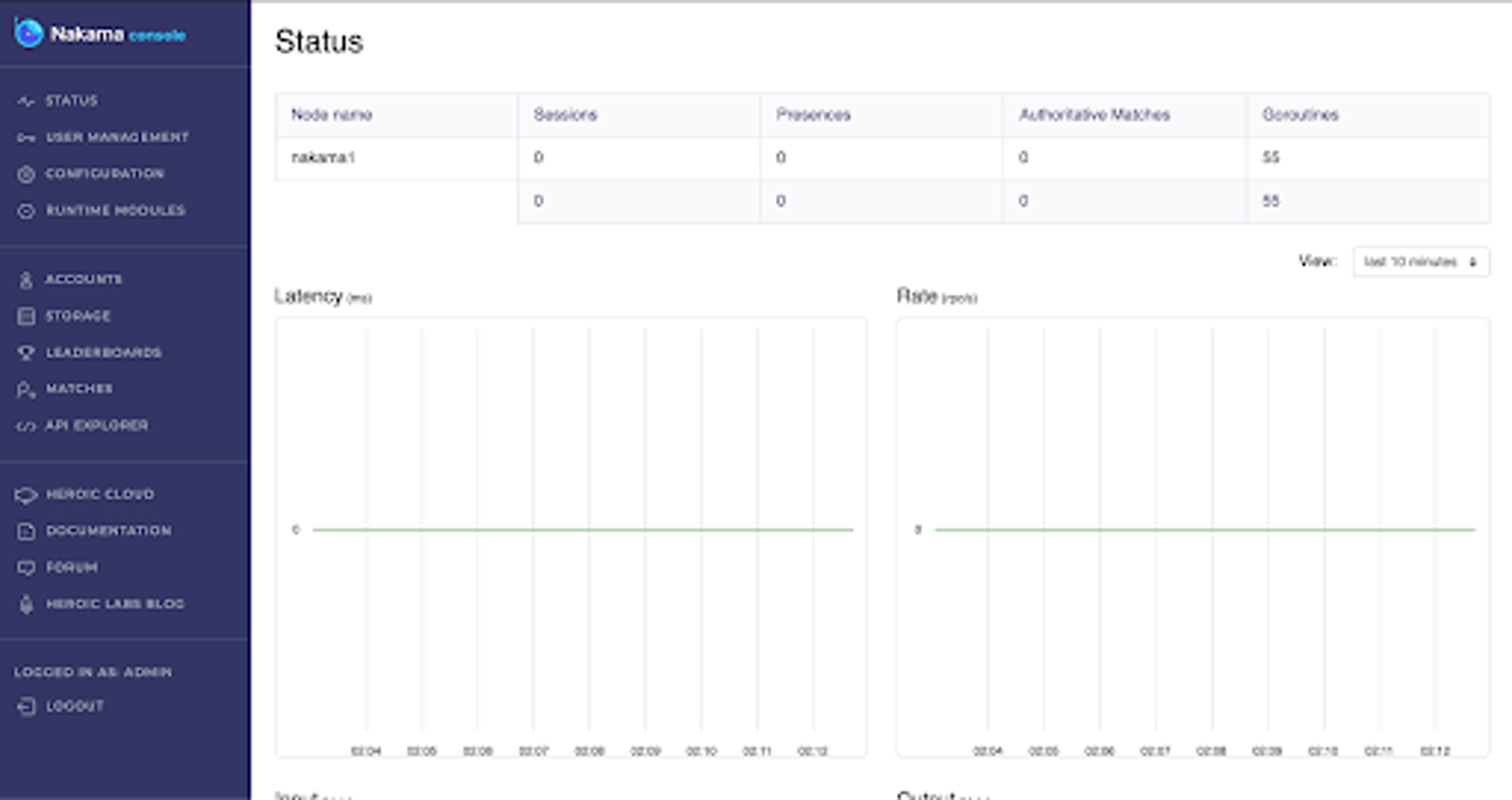 Nakama server status