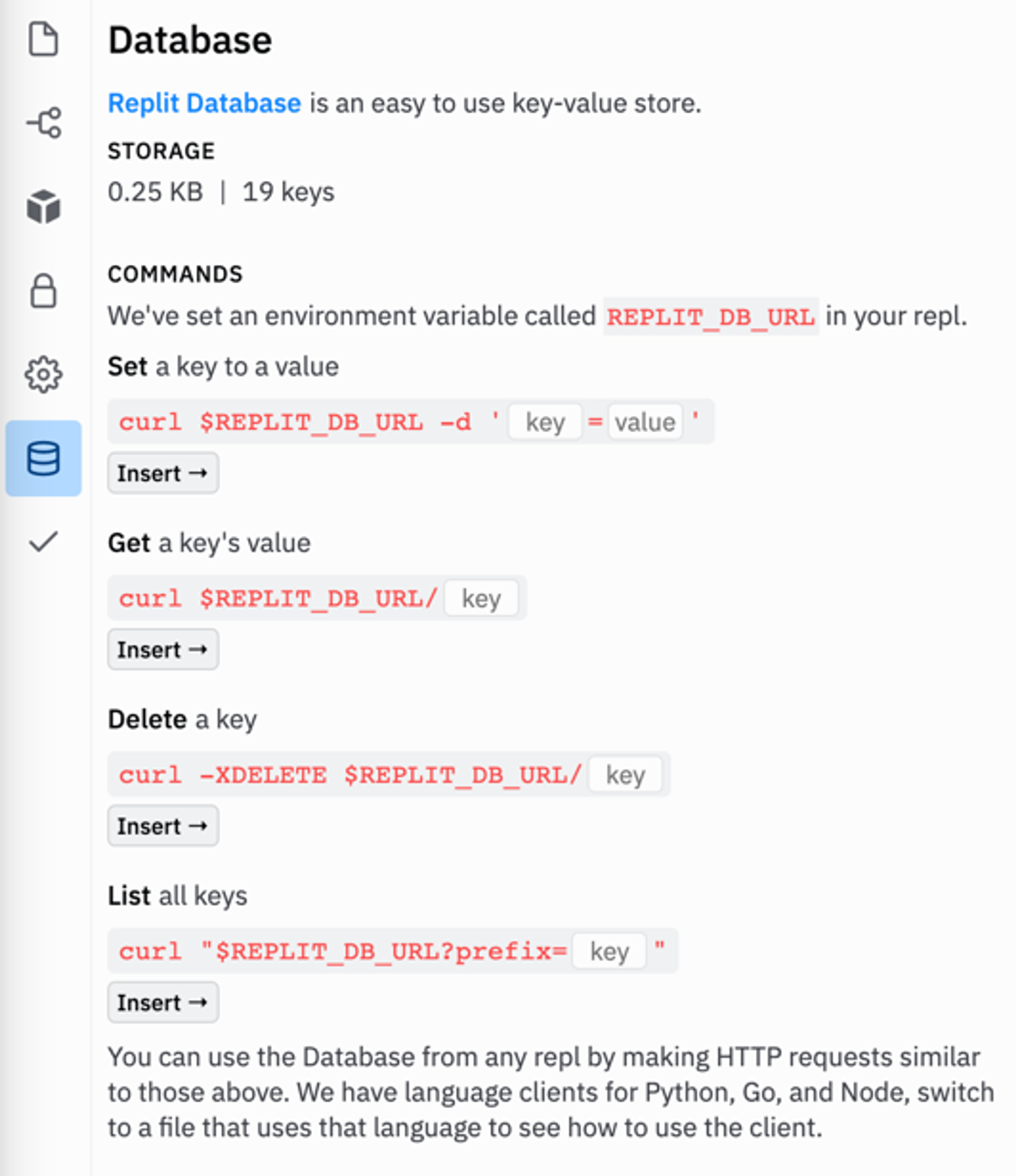 Database pane