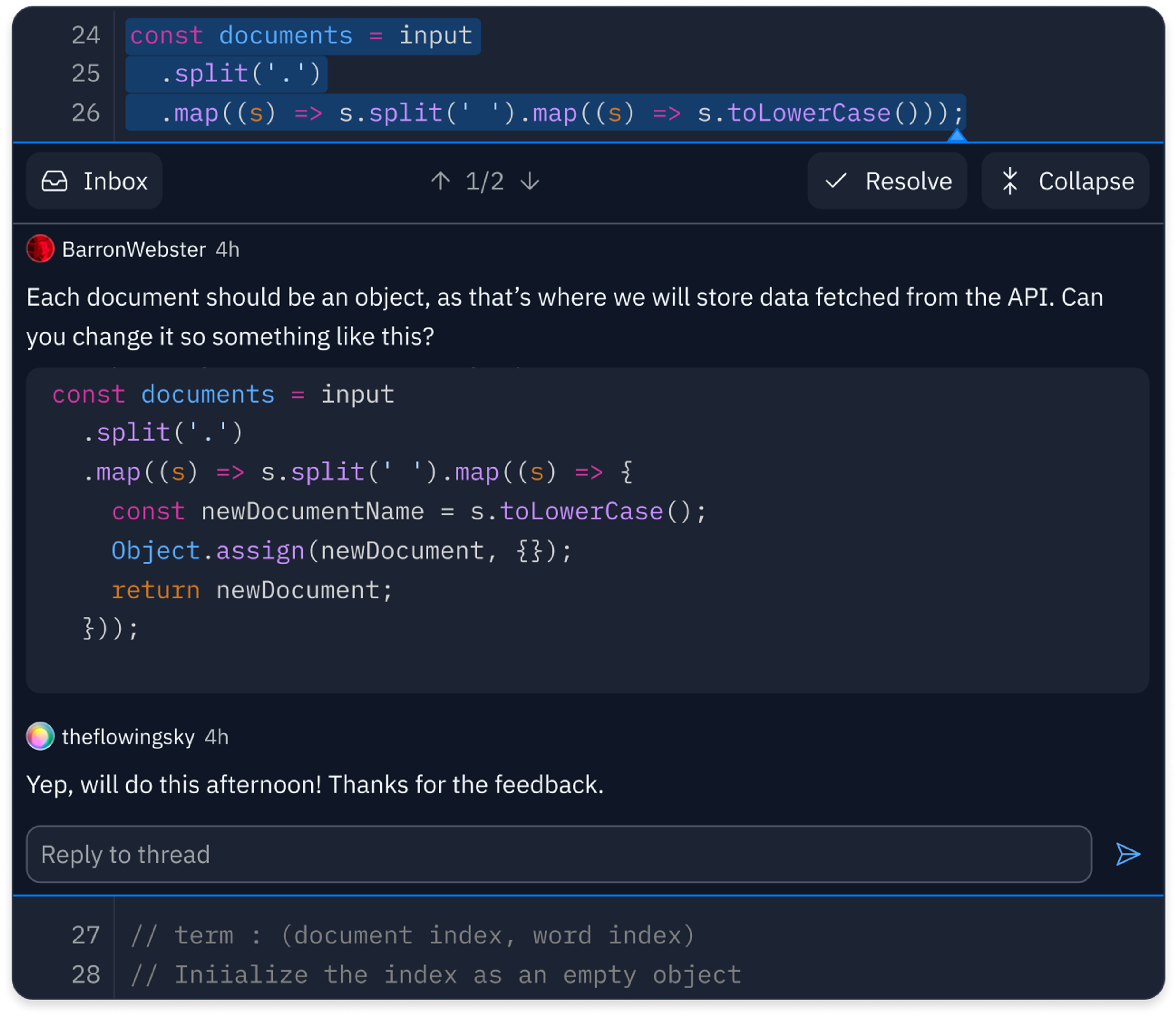 An inline thread
