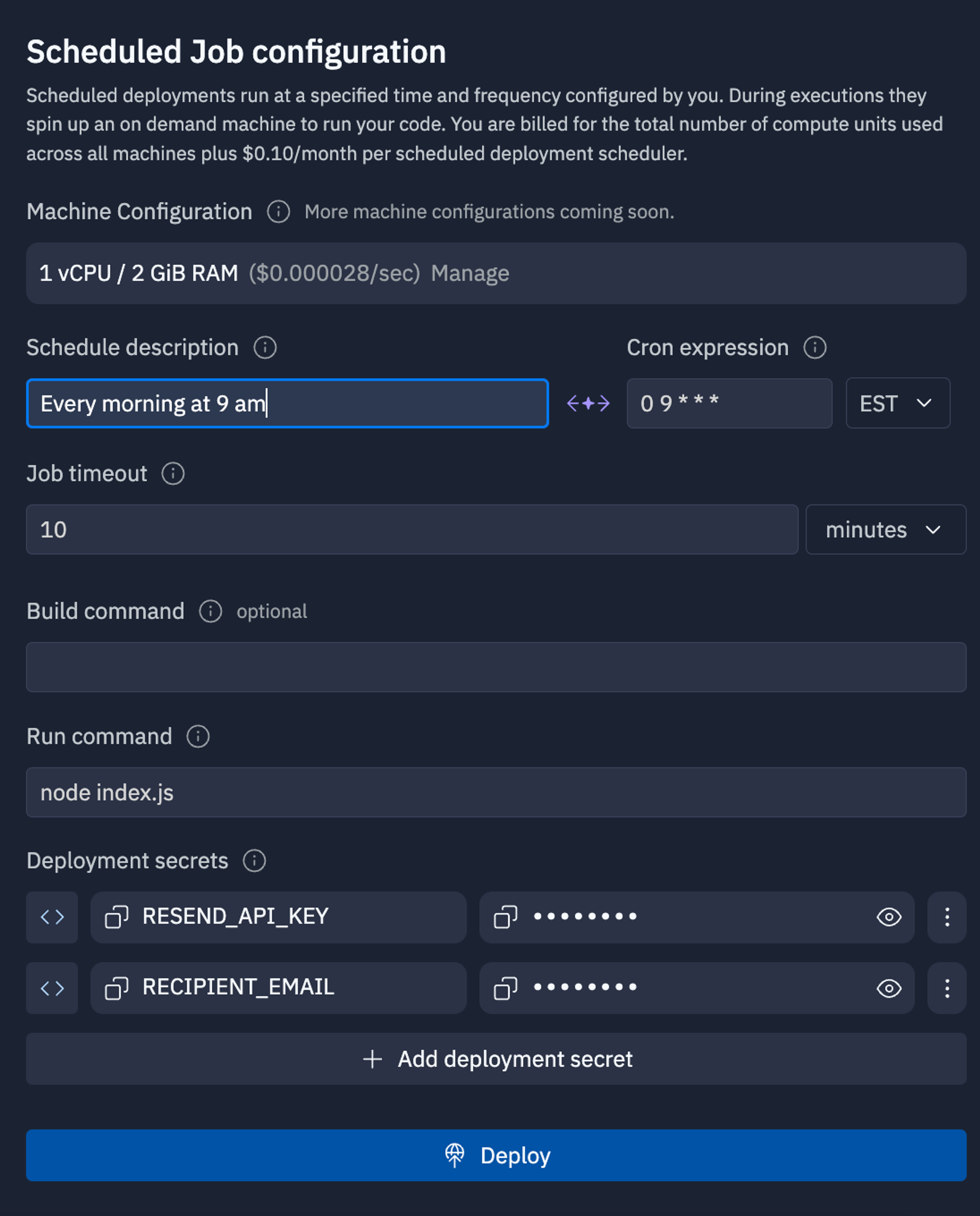 Schedule Job Configuration