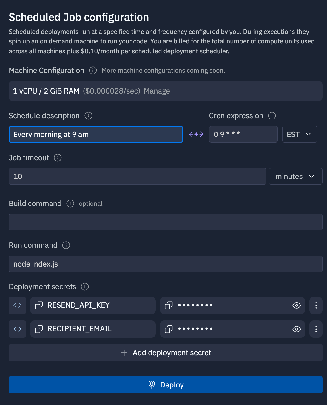 Schedule Job Configuration