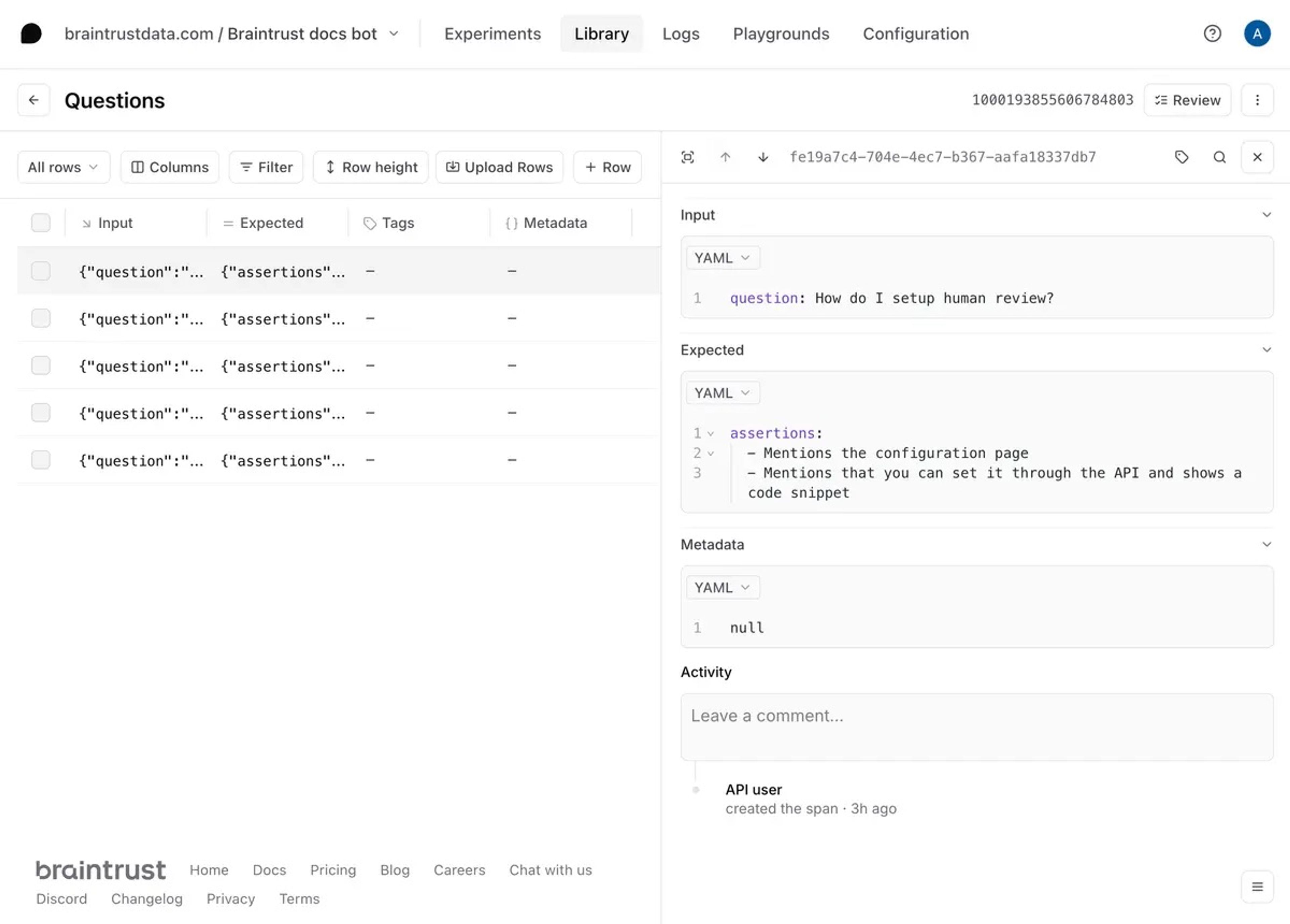 Braintrust questions page