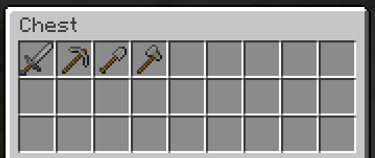 Four crafted tools in a chest