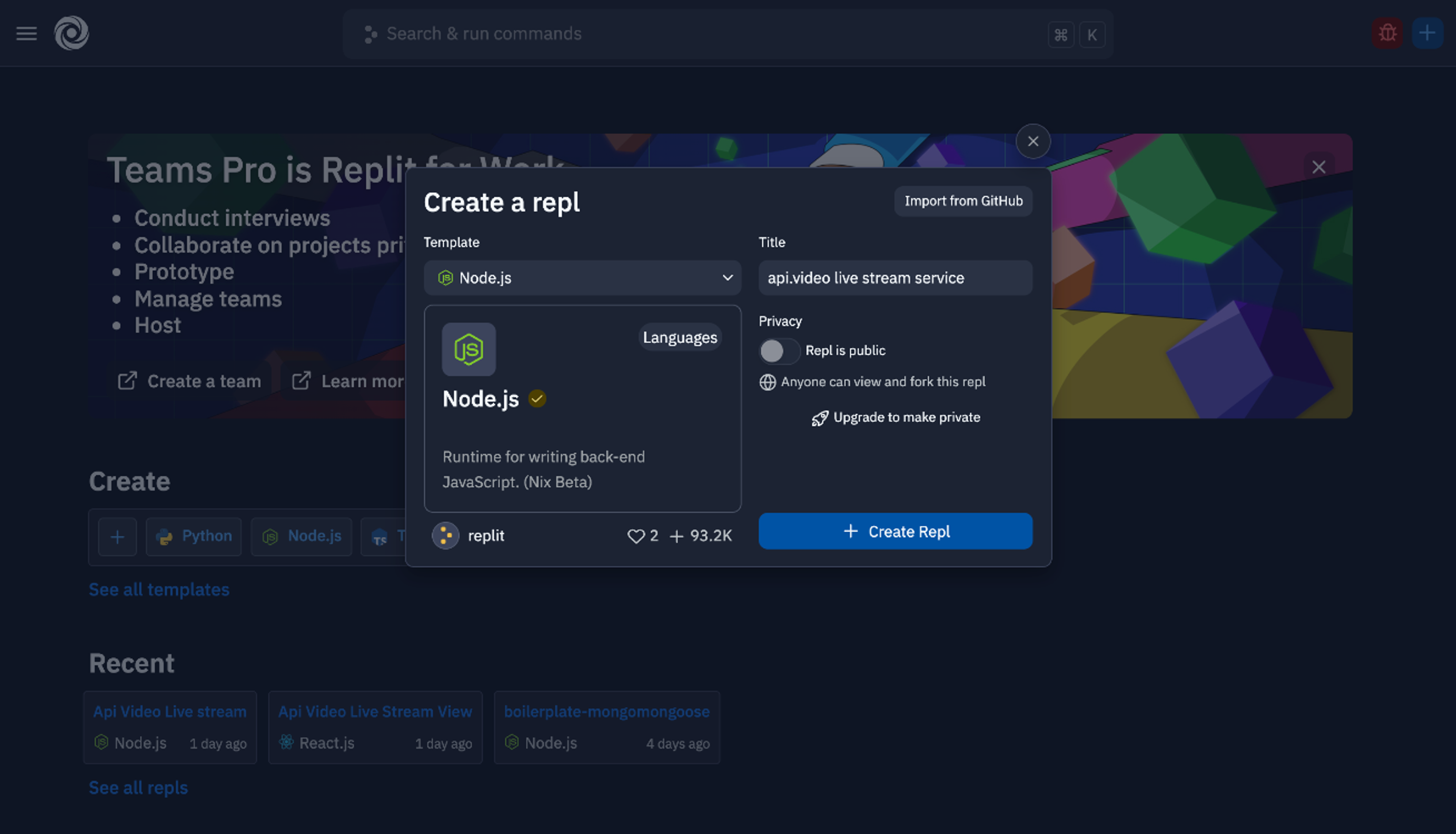 Node.js Replit template