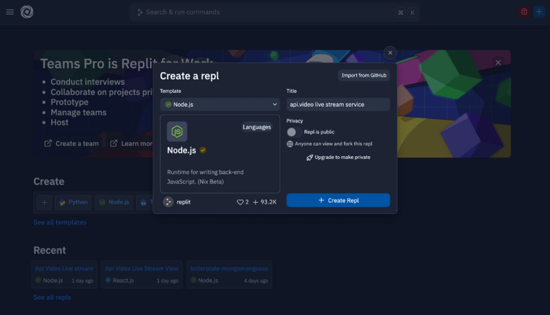 Node.js Replit template