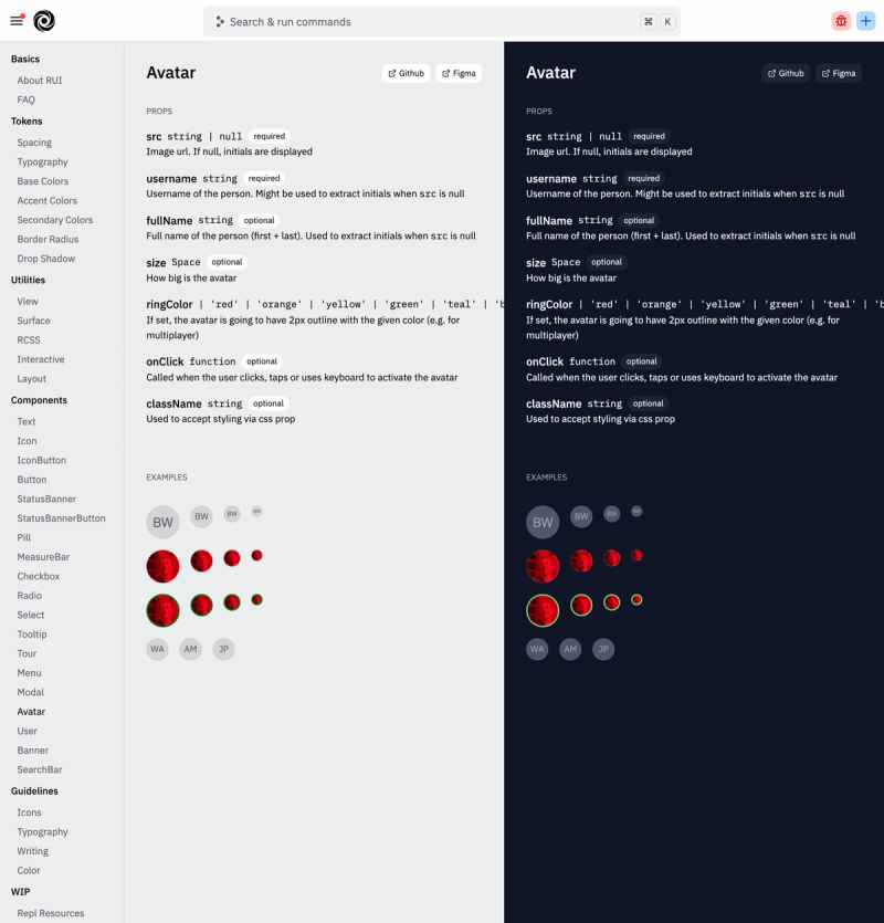 RUI component library: components and documentation in one place