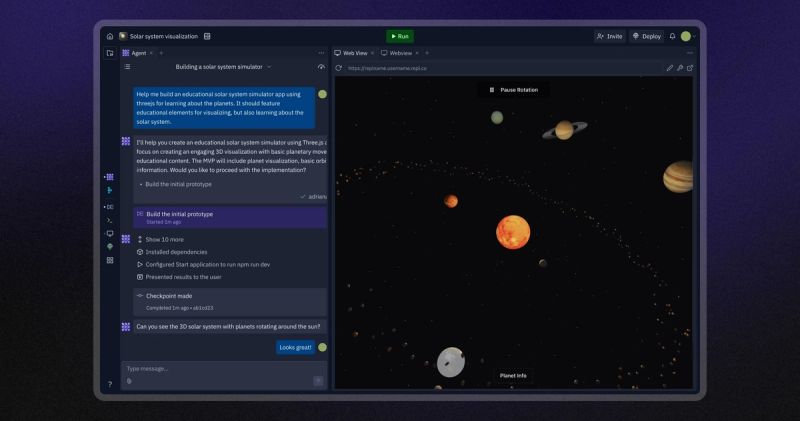 The Replit workspace with a frontend app