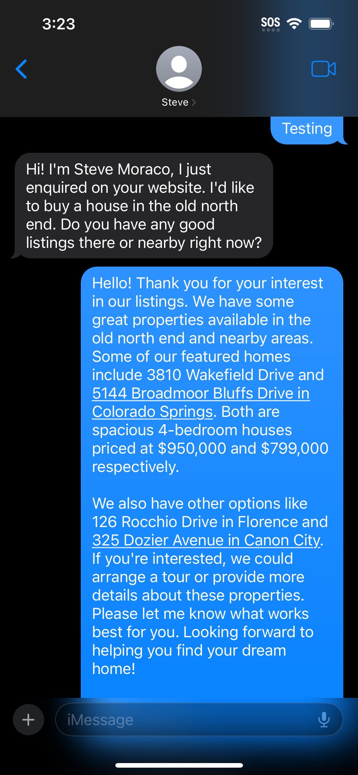 Using DATA's texting feature to reply with content from a real estate website