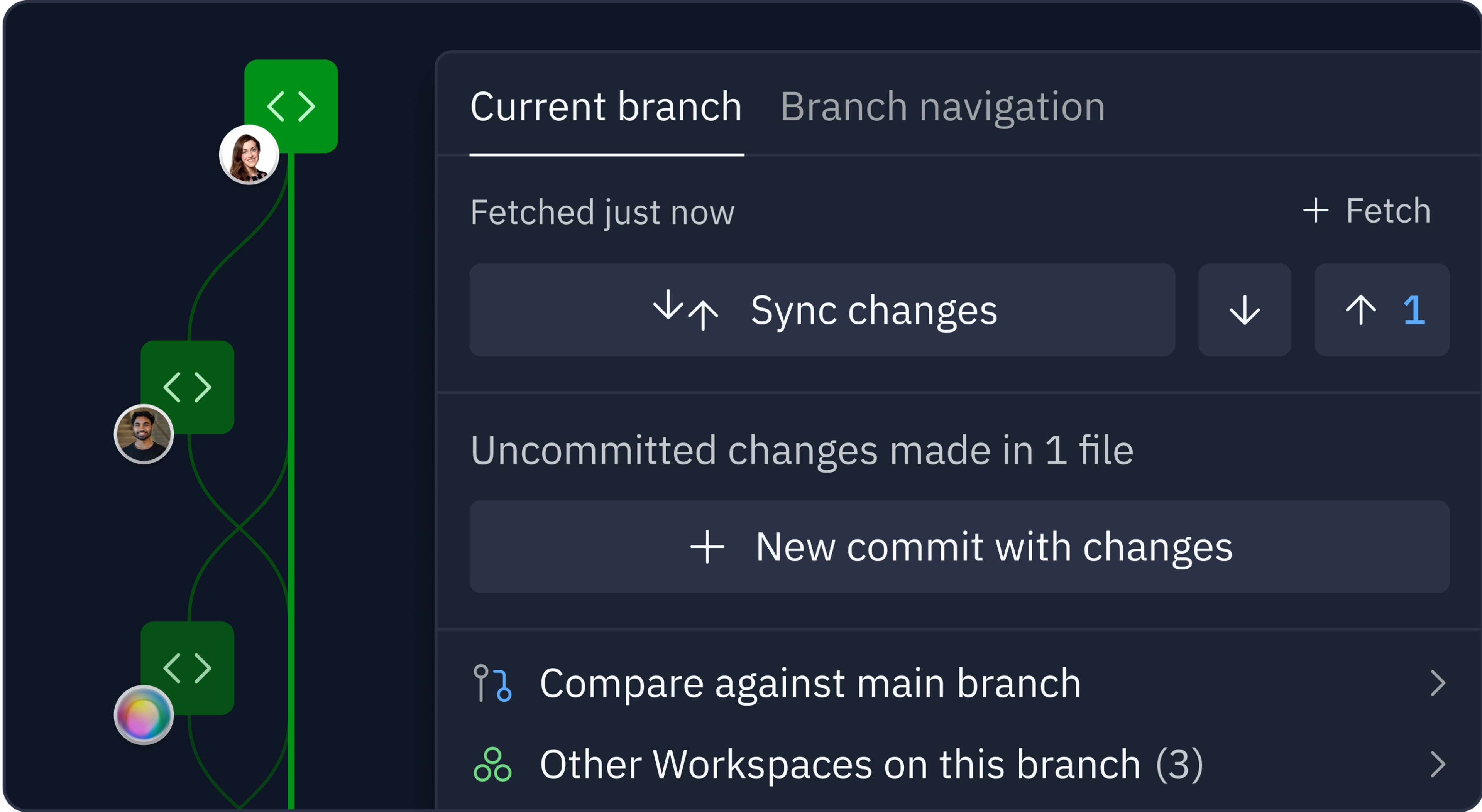A product illustration featuring a Git branching workflow