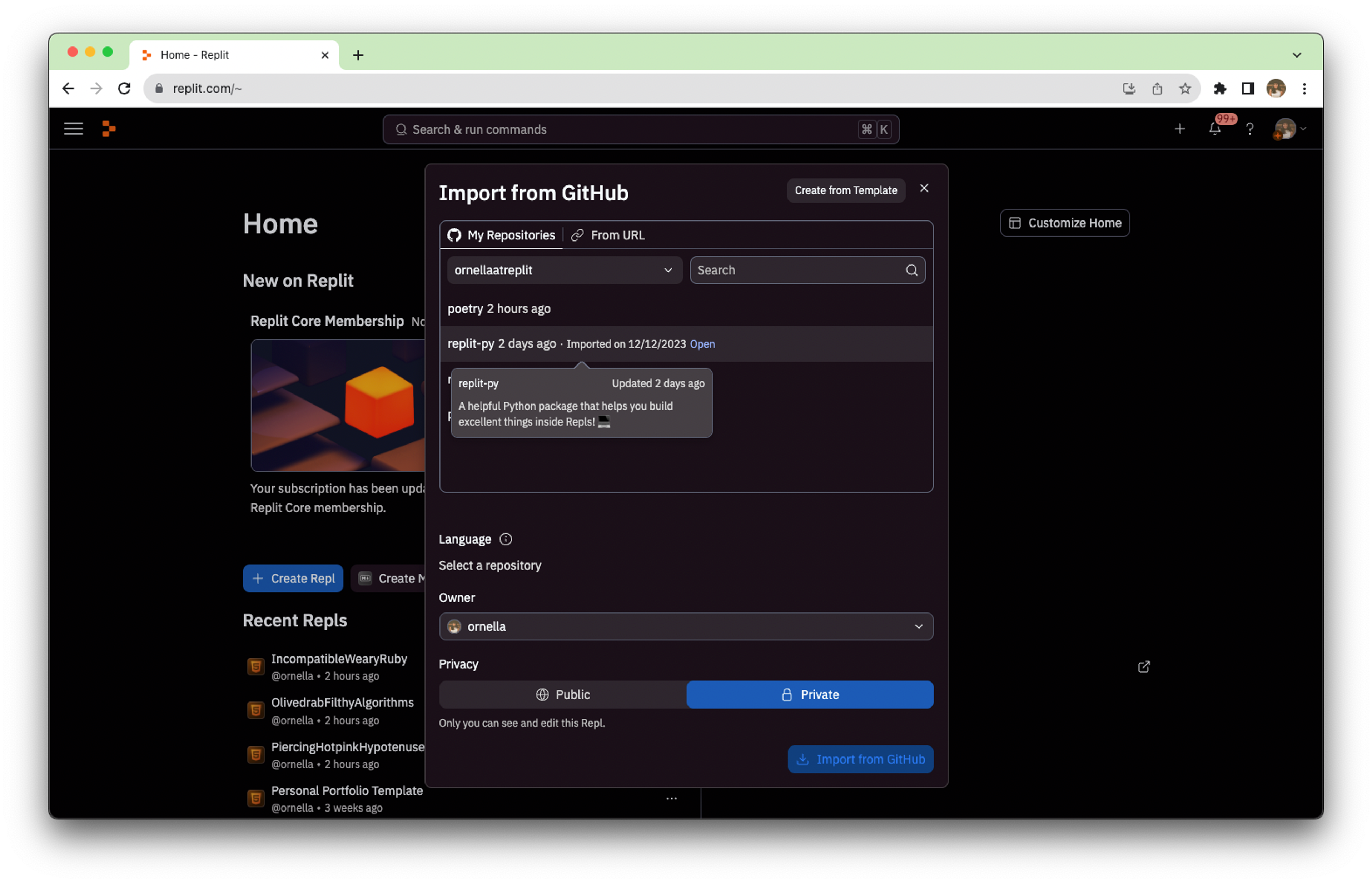 Hover over repo for details