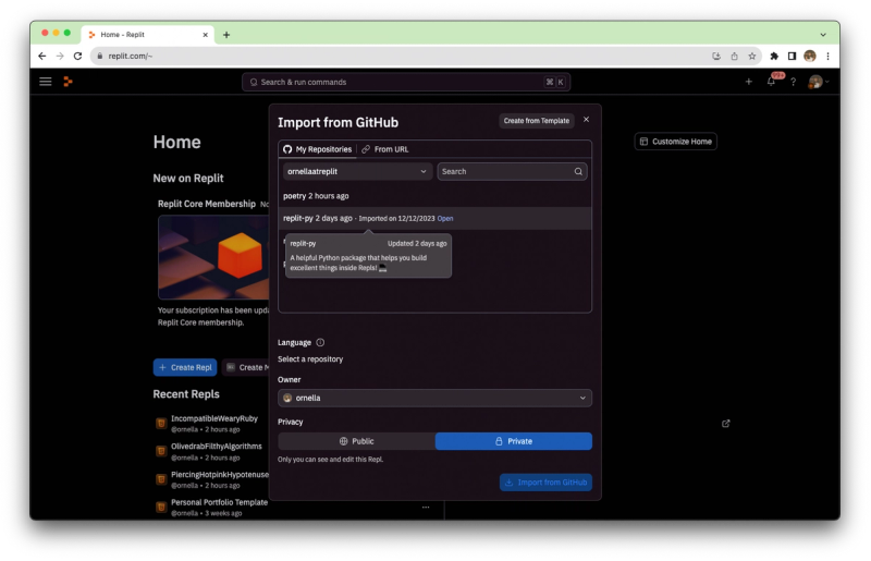 Hover over repo for details