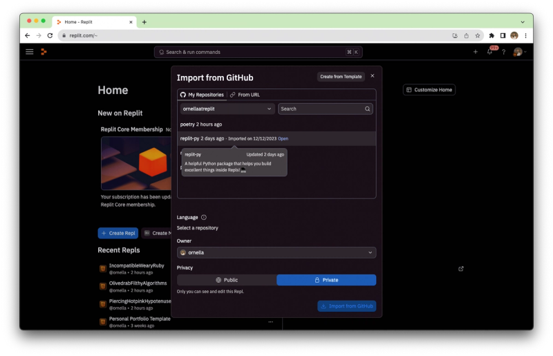 Hover over repo for details