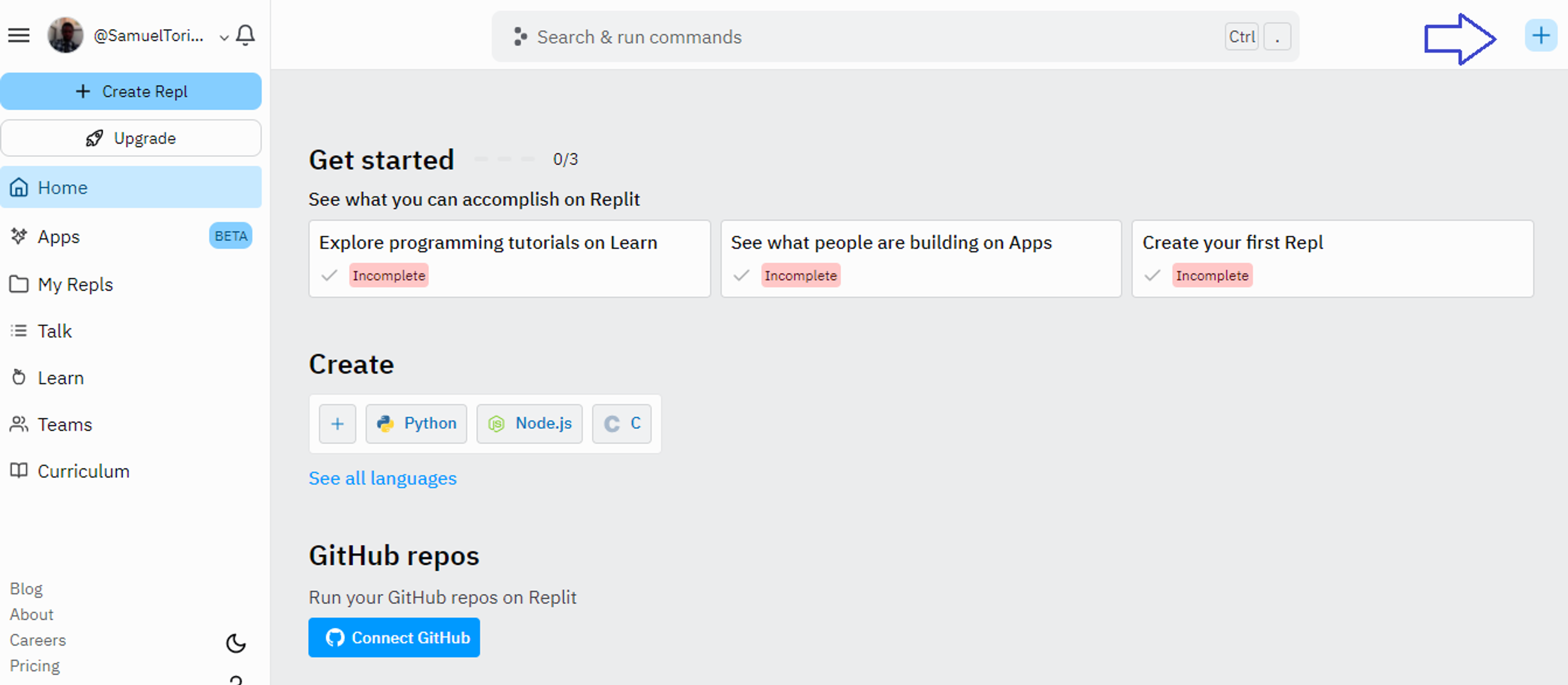 Replit dashboard