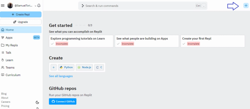 Replit dashboard