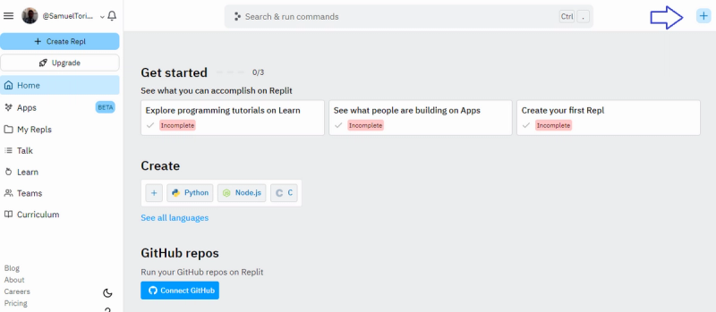 Replit dashboard